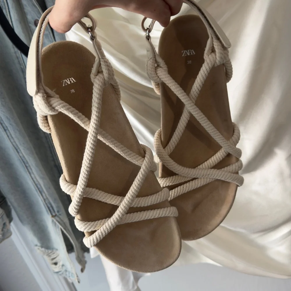 Zara Cream Rope Strappy Sandals with Ankle Buckle - Picture 7 of 7